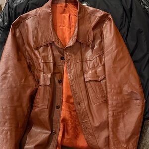 Men's Tan Leather Shirt Jacket